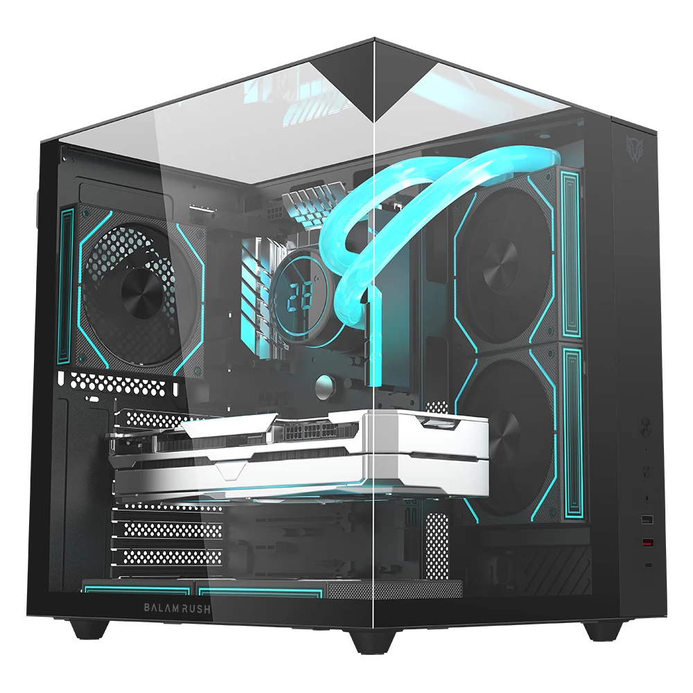 GABINETE GAMER BALAM RUSH TANK MAJESTIC 6600 / MEDIA TORRE / ATX - MICRO ATX - ITX / VENTILADORES ARGB / CRISTAL TEMPLADO / SOPORTE P/ TARJETA GRAFICA 330 MM / DUAL CHAMBER / NEGRO / BR-941525